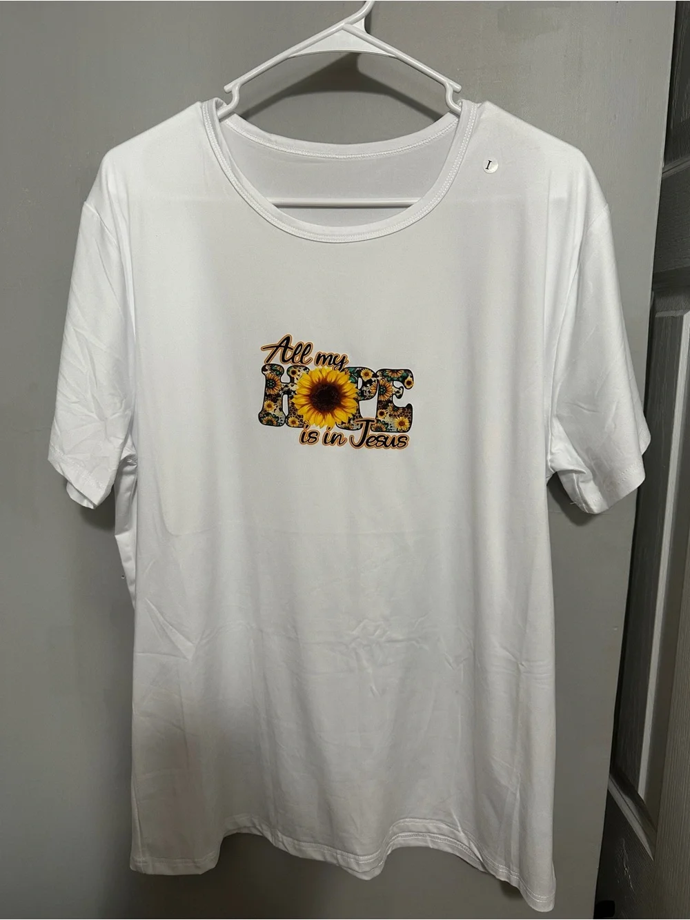 Women’s White Tee with Sunflower 'All My Hope Is In Jesus' Graphic L